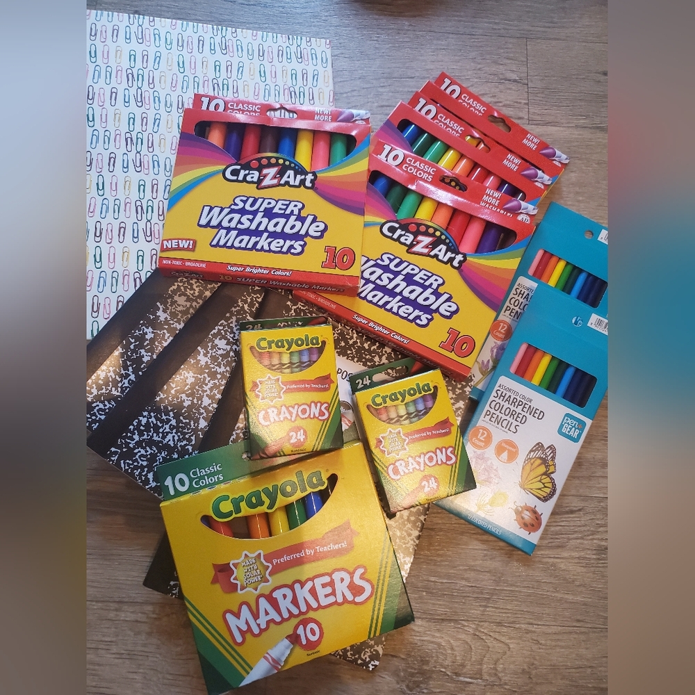 Kids 126 Pcs 5 Markers 3pk Crayons 2pks Colored Pencils 1 Binder Compo Books